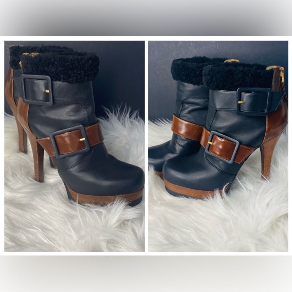 FENDI Moorland Authentic Black & Brown Leather Platform Ankle Boots Size 37 - Picture 14 of 17